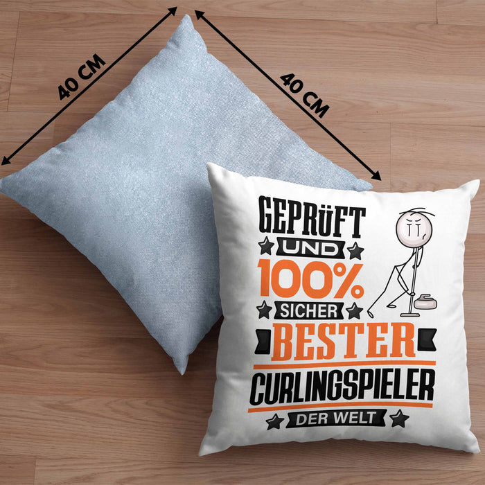 Curlingspieler Geschenk Lustiger Spruch für Curlingspieler Geschenkidee Bester Curlingspieler Der WeltKissen mit Füllung 40x40 (Grau) Blau Trendation