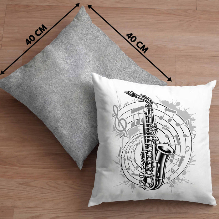 Saxophon Musik Noten Jazz Musikinstrument Saxophon-Spieler Kissen mit Füllung 40x40 (Grau) Grau Trendation