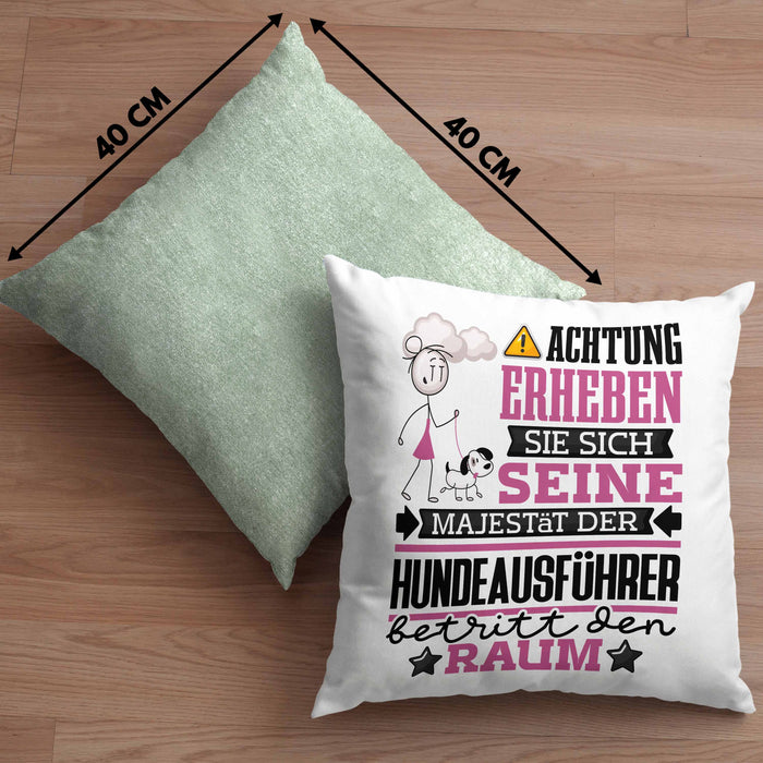 Hundeausführer Geschenk Kissen mit Füllung 40x40 Lustiger Spruch Erheben Sie Sich Der Hundeausführer Betritt den Raum (Grau) Grün Trendation
