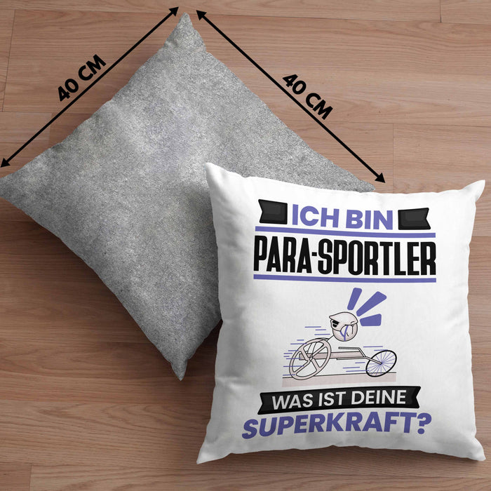 Para-Sportler Kissen mit Füllung 40x40 Geschenk für Para-Sportler Geburtstag Lustiger Spruch Was Ist Deine Superkraft (Grau) Grau Trendation