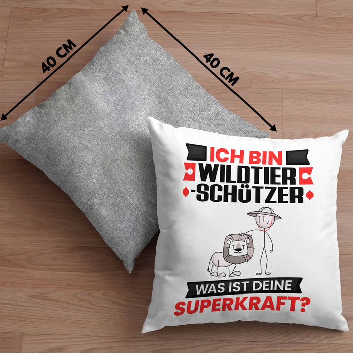 Wildtierschützer Kissen mit Füllung 40x40 Geschenk für Wildtierschützer Geburtstag Lustiger Spruch Was Ist Deine Superkraft (Grau) Grau Trendation