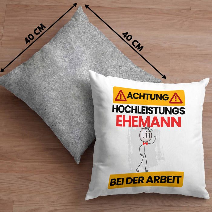Ehemann Kissen mit Füllung 40x40 Geschenk Lustiger Spruch Geschenkidee für Ehemann Achtung Hochleistungs Ehemann Bei Der Arbeit (Grau) Grau Trendation
