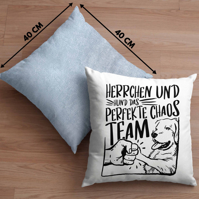Herrchen Und Hund Das Perfekte Choas Team Kissen mit Füllung 40x40 Geschenk für Hundebesitzer Geschenkidee (Grau) Blau Trendation
