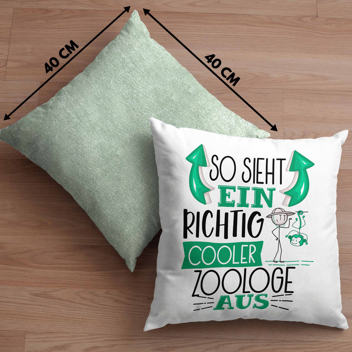 Zoologe Kissen mit Füllung 40x40 Geschenk So Sieht Ein RIchtig Cooler Zoologe Aus Geschenkidee Lustiger Spruch Geburtstag (Grau) Grün Trendation