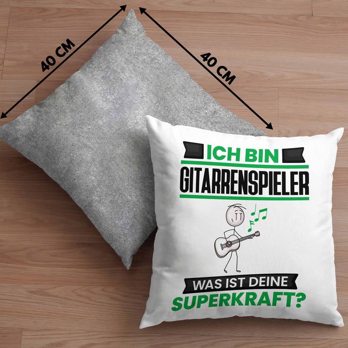 Gitarrenspieler Kissen mit Füllung 40x40 Geschenk für Gitarrenspieler Geburtstag Lustiger Spruch Was Ist Deine Superkraft (Grau) Grau Trendation