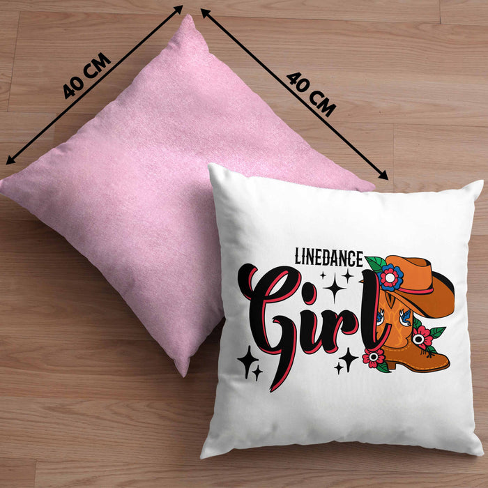 Line Dance Girl Kissen mit Füllung 40x40 Geschenk Spruch Linedance KafffeeKissen mit Füllung 40x40 Spruch (Grau) Rosa Trendation