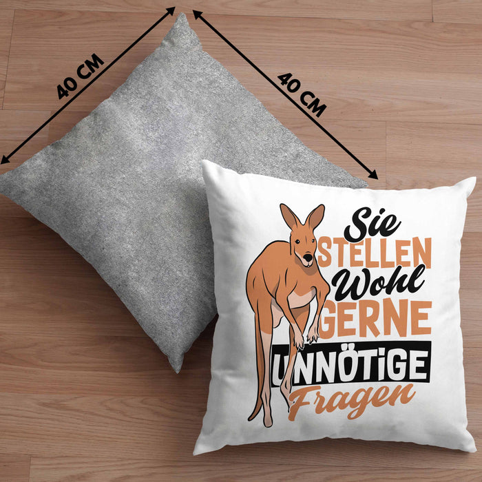 Kissen mit Füllung 40x40 mit Spruch Kundensupport Sie Stellen Wohl Gerne Unnötige Fragen Känguru (Grau) Grau Trendation