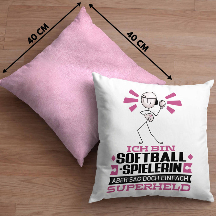 Softballspielerin Geschenk Kissen mit Füllung 40x40 Ich Bin Softballspielerin Aber Sag Doch Einfach Superheld Lustige Geschenkdiee für Softballspielerin (Grau) Rosa Trendation