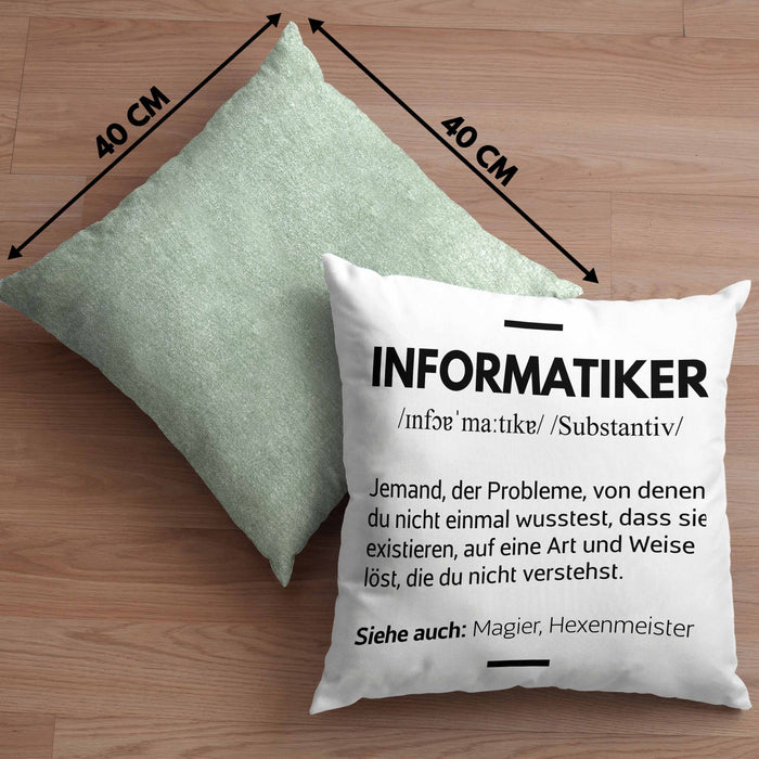 Informatiker Kissen mit Füllung 40x40 Geschenk Programmierer Gadget Lustig Geschenkidee Männer Zubehör Informatiklehrer IT (Grau) Grün Trendation