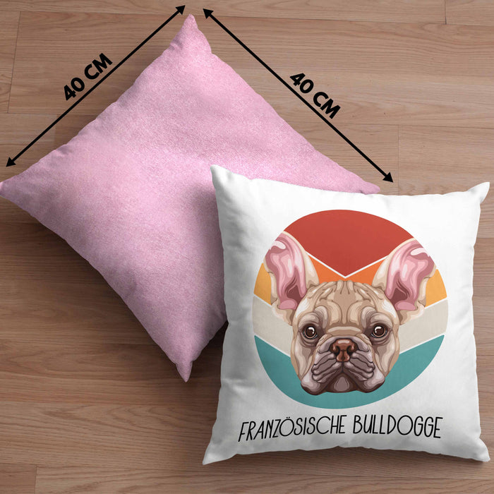 Französische Bulldogge Besitzer Kissen mit Füllung 40x40 Geschenk Lustiger Spruch Geschenkidee Französische Bulldogge Mama Papa (Grau) Rosa Trendation