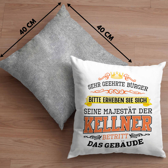 Kellner Kissen mit Füllung 40x40 Geschenk für Kellner Gastro Geschenke Geschenkidee (Grau) Grau Trendation