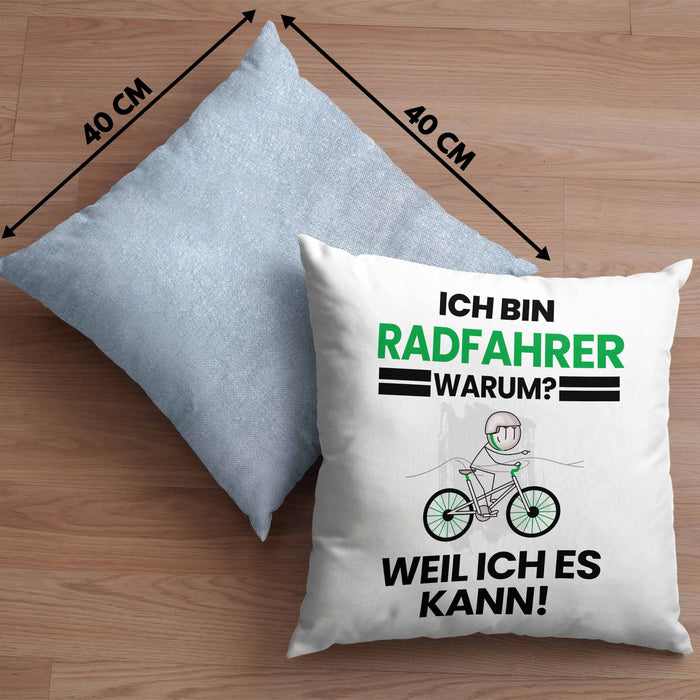 Radfahrer Geschenk Kissen mit Füllung 40x40 Lustiger Spruch Ich Bin Radfahrer Warum Weil Ich Es Kann Geschenkidee Bester Radfahrer Geburtstag (Grau) Blau Trendation