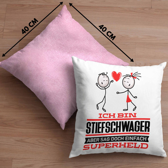 Stiefschwager Geschenk Kissen mit Füllung 40x40 Ich Bin Stiefschwager Aber Sag Doch Einfach Superheld Lustige Geschenkdiee für Stiefschwager (Grau) Rosa Trendation