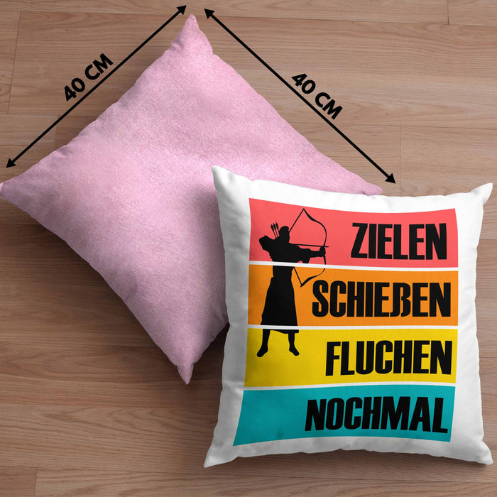 Bogenschießen Kissen mit Füllung 40x40 mit Bogenschütze Spruch - Geschenk für Pfeil und Bogen Fans Zielen Schießen Fluchen Nochmal (Grau) Rosa Trendation