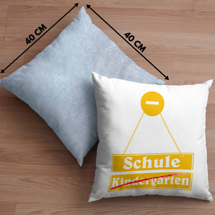 Einschulung Kissen mit Füllung 40x40 Geschenk für Jungs Jungen 1. Schultag Grundschule (Grau) Blau Trendation