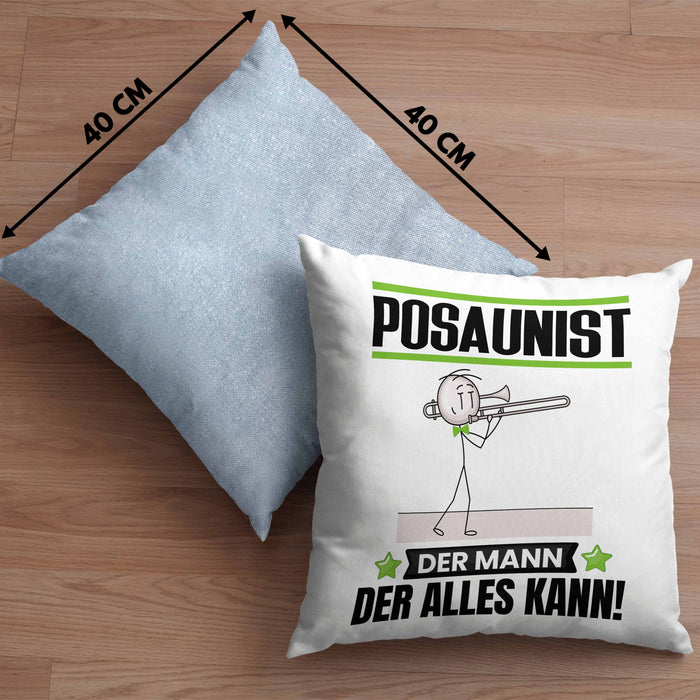 Posaunist Kissen mit Füllung 40x40 Geschenk für Posaunist Der Mann Der Alles Kann Geschenkidee zum Geburtstag (Grau) Blau Trendation