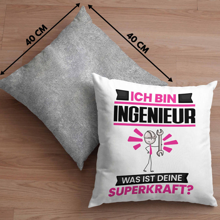 Ingenieur Kissen mit Füllung 40x40 Geschenk für Ingenieur Geburtstag Lustiger Spruch Was Ist Deine Superkraft (Grau) Grau Trendation