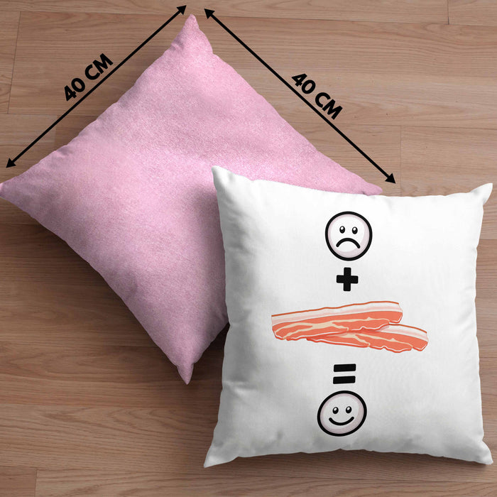 Bacon Kissen mit Füllung 40x40 Geschenk für Bacon-Liebhaber Lustige Geschenkidee :( + Bacon = :) Geburtstag (Grau) Rosa Trendation