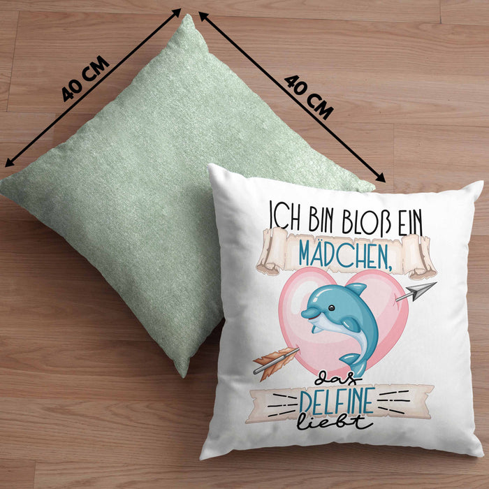 Delfine Kissen mit Füllung 40x40 Geschenk Frauen Ich Bin Bloß Ein Mädchen Das Delfine Liebt Delfine-Liebhaberin Geschenk Spruch Geburtstag (Grau) Grün Trendation