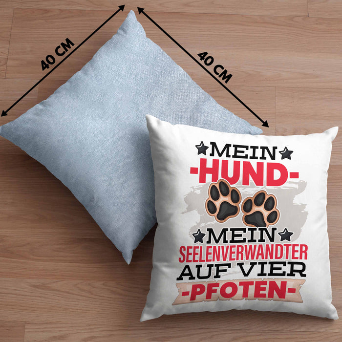Hundebesitzer Kissen mit Füllung 40x40 Geschenk Hunde Mein Seelenverwandter Auf 4 Pfoten Geschenkidee Hunde Mama Frauchen Herrchen (Grau) Blau Trendation