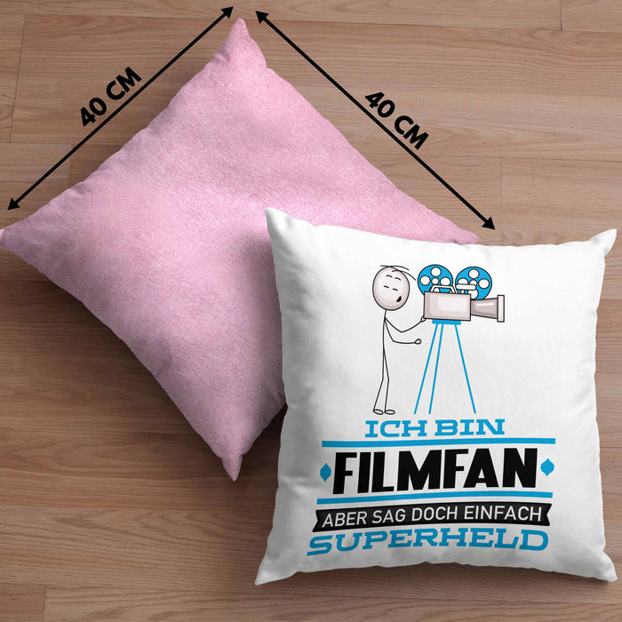 Filmfan Geschenk Kissen mit Füllung 40x40 Ich Bin Filmfan Aber Sag Doch Einfach Superheld Lustige Geschenkdiee für Filmfan (Grau) Rosa Trendation