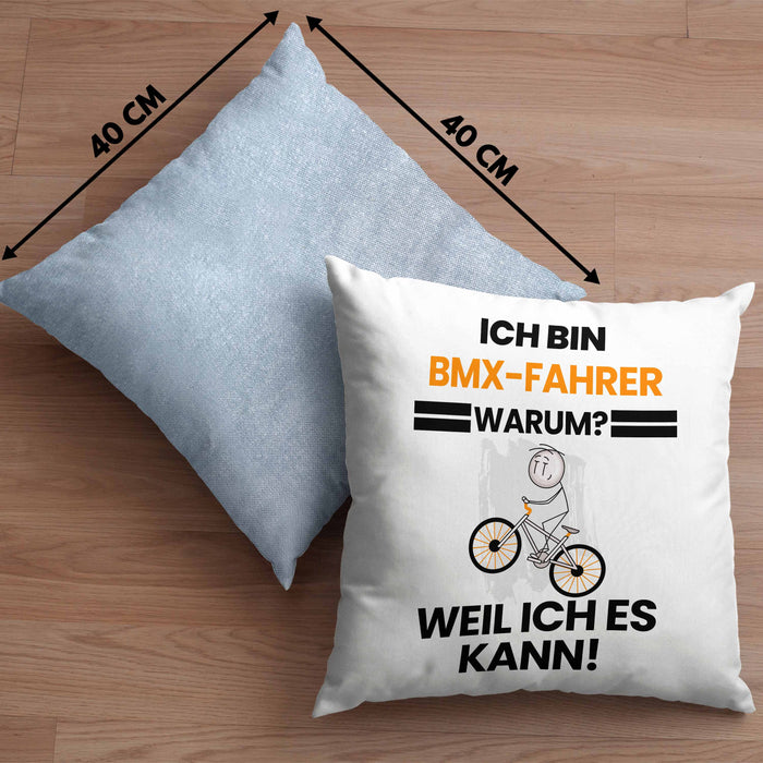 BMX-Fahrer Geschenk Kissen mit Füllung 40x40 Lustiger Spruch Ich Bin BMX-Fahrer Warum Weil Ich Es Kann Geschenkidee Bester BMX-Fahrer Geburtstag (Grau) Blau Trendation