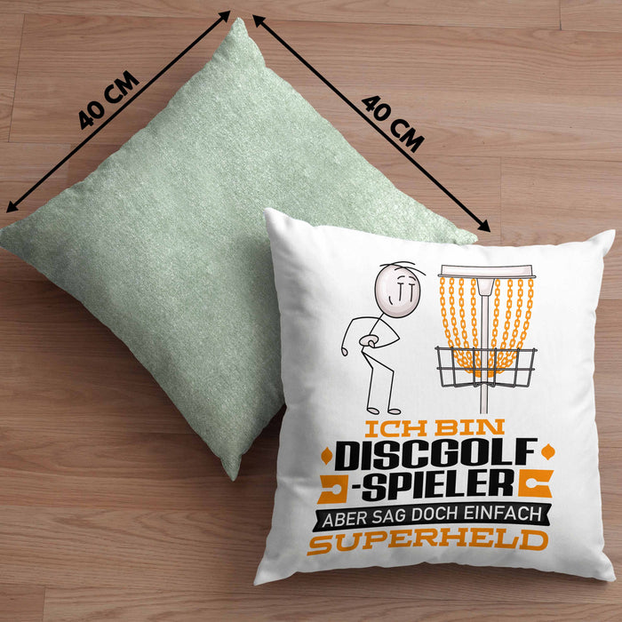 Discgolf-Spieler Geschenk Kissen mit Füllung 40x40 Ich Bin Discgolf-Spieler Aber Sag Doch Einfach Superheld Lustige Geschenkdiee für Discgolf-Spieler (Grau) Grün Trendation