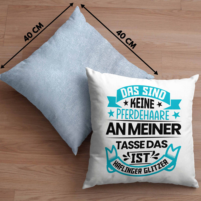Haflinger Kissen mit Füllung 40x40 Geschenk Pferde-Liebhaberin Haflinger-Liebhaberin Geschenkidee Pferde Reiterin (Grau) Blau Trendation