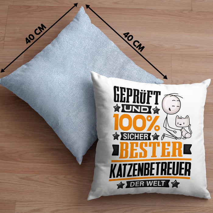 Katzenbetreuer Geschenk Lustiger Spruch für Katzenbetreuer Geschenkidee Bester Katzenbetreuer Der WeltKissen mit Füllung 40x40 (Grau) Blau Trendation