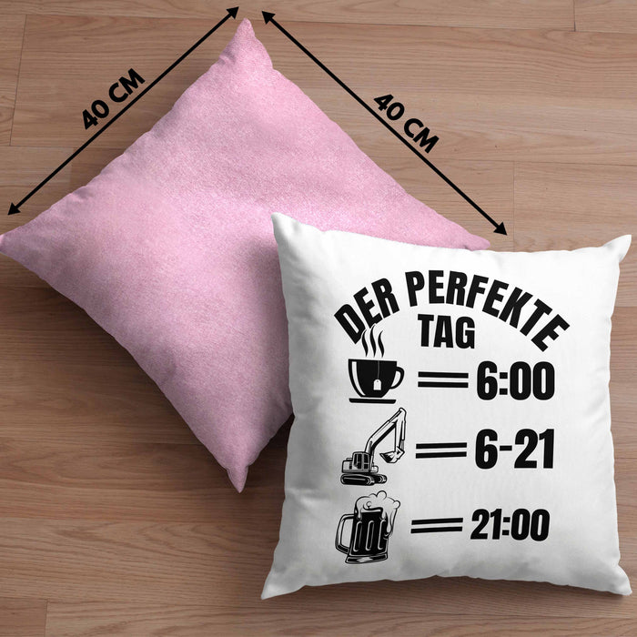 Baustelle Kissen mit Füllung 40x40 Geschenk Der Perfekte Tag Bauarbeiter Geschenkidee für Männer Baggerfahrer Bagger Baggerführer (Grau) Rosa Trendation
