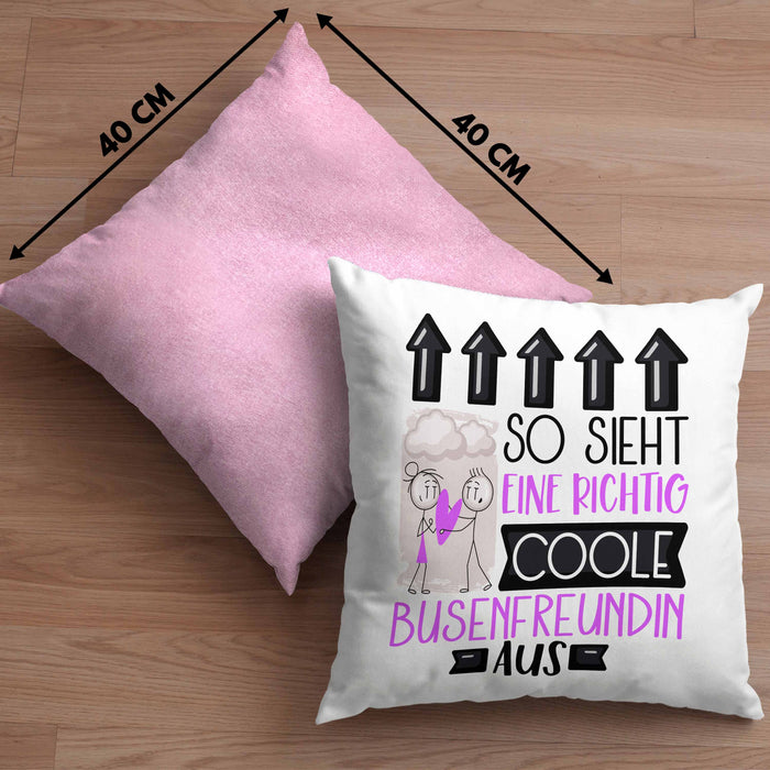 Busenfreundin Geschenk Kissen mit Füllung 40x40 Lustig Geschenkidee für Busenfreundin Geburtstag So Sieht Eine Richtig Coole Busenfreundin Aus Frauen Spruch (Grau) Rosa Trendation