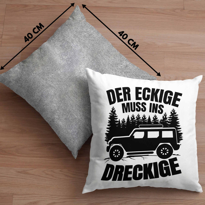 SUV Geschenk Der Eckige Muss Ins Dreckige Geländewagen Geschenkidee Kissen mit Füllung 40x40 (Grau) Grau Trendation