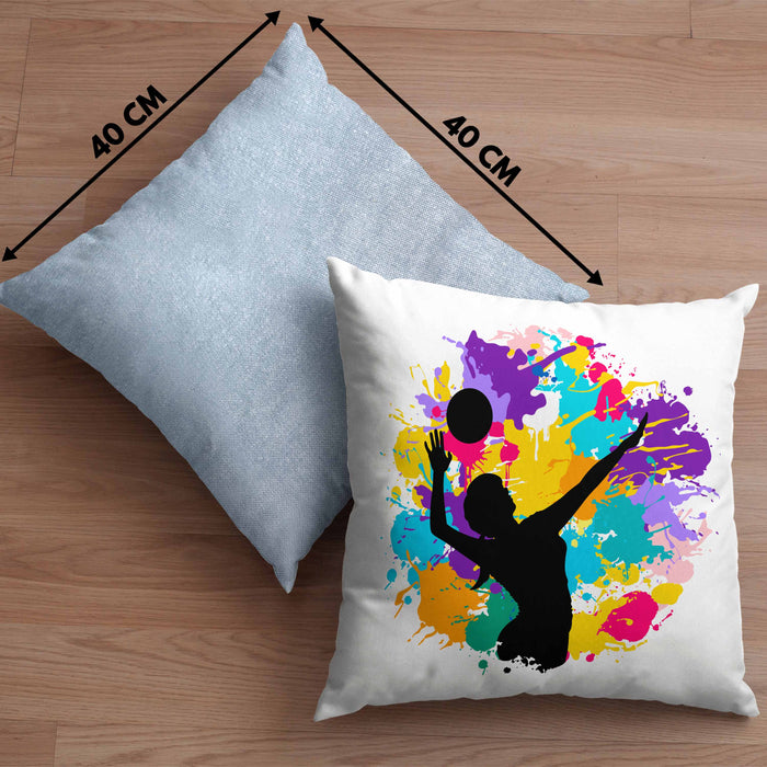 Volleyball Geschenk Kissen mit Füllung 40x40 Grafik Coach Herren Mädchen Kaffee Zubehör Volleyball-Spieler Spielerin (Grau) Blau Trendation