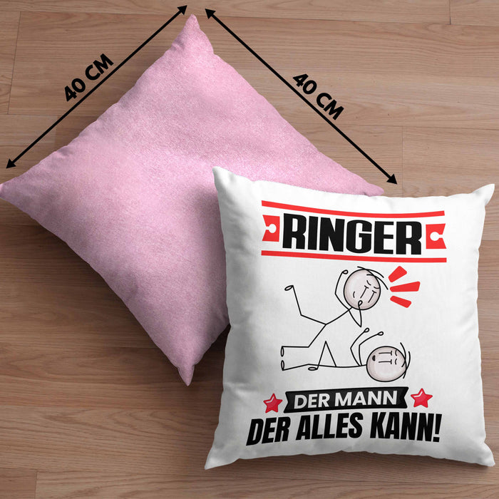 Ringer Kissen mit Füllung 40x40 Geschenk für Ringer Der Mann Der Alles Kann Geschenkidee zum Geburtstag (Grau) Rosa Trendation