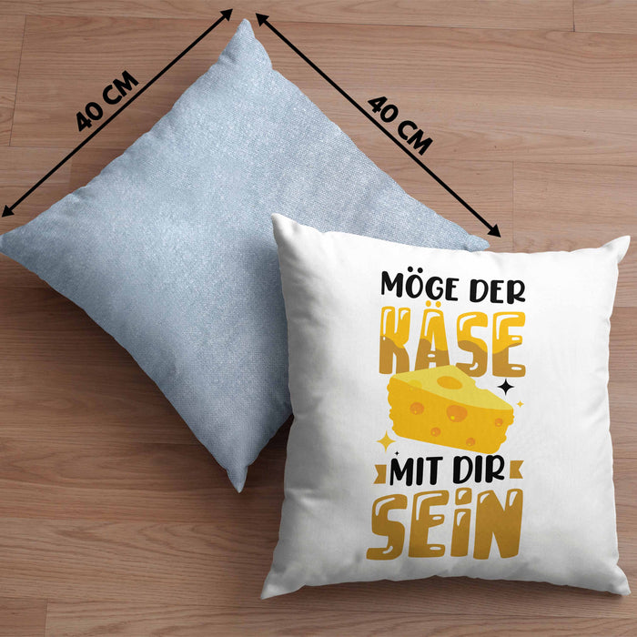 Käse-Liebhaber Geschenk Kissen mit Füllung 40x40 Möge Der Käse Mir Dir Sein (Grau) Blau Trendation
