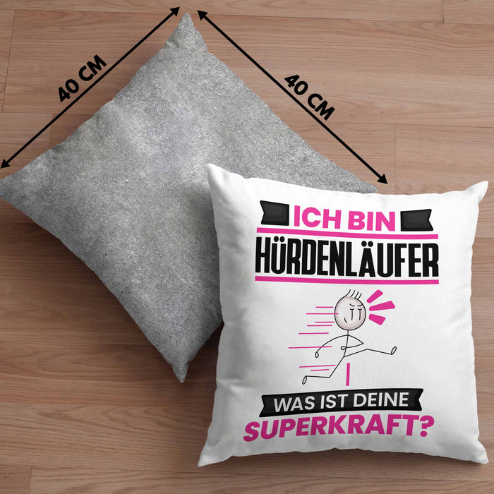 Hürdenläufer Kissen mit Füllung 40x40 Geschenk für Hürdenläufer Geburtstag Lustiger Spruch Was Ist Deine Superkraft (Grau) Grau Trendation