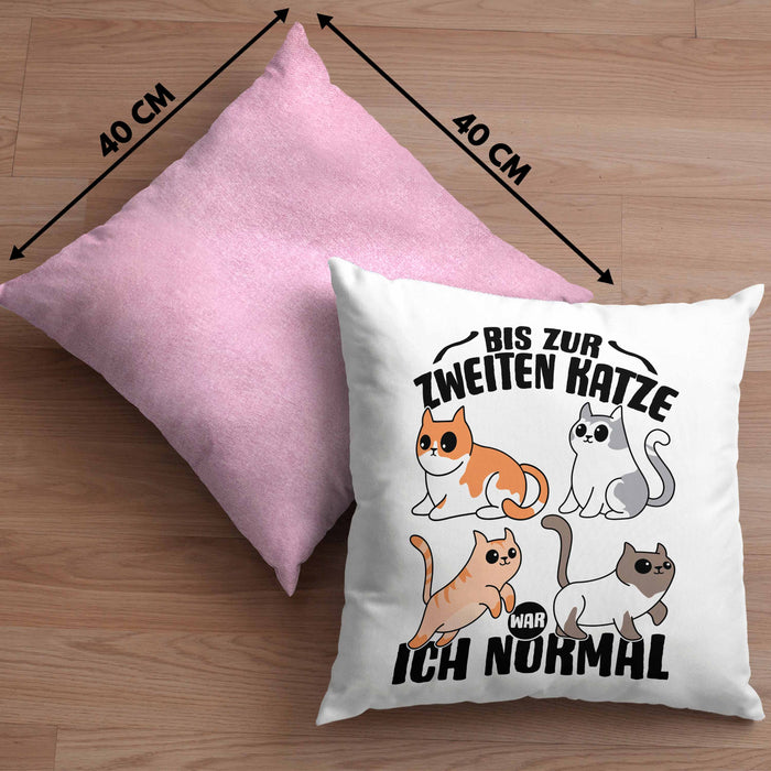 Katzen-Liebhaberin Kissen mit Füllung 40x40 Geschenk Katzenmama Bis Zur 2. Katze War Ich Normal (Grau) Rosa Trendation
