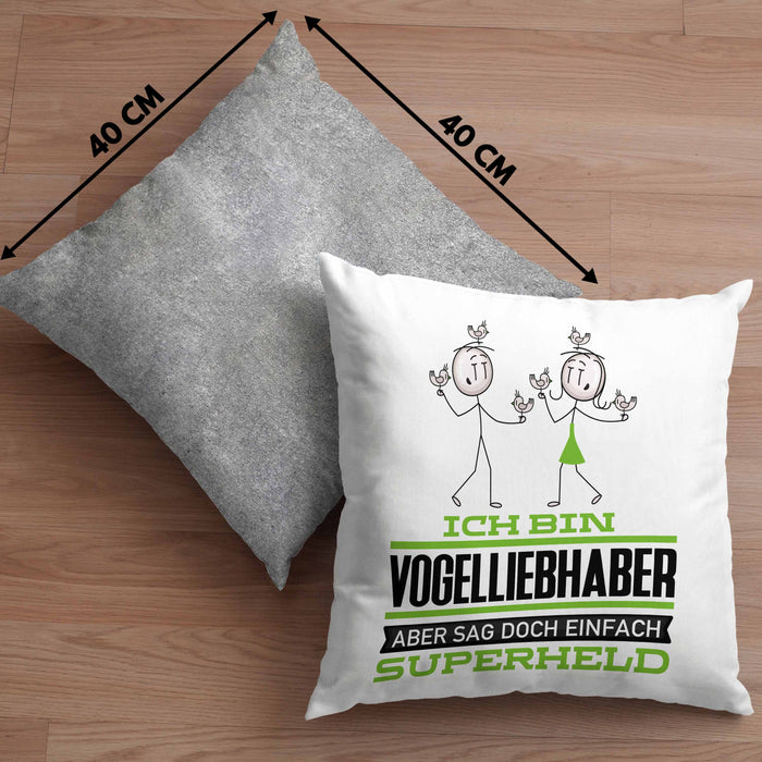 Vogelliebhaber Geschenk Kissen mit Füllung 40x40 Ich Bin Vogelliebhaber Aber Sag Doch Einfach Superheld Lustige Geschenkdiee für Vogelliebhaber (Grau) Grau Trendation
