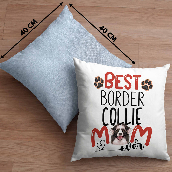 Border Collies Mom Besitzerin Kissen mit Füllung 40x40 Geschenk Lustiger Spruch Geschenkidee Besitzerin Border Collies Mama (Grau) Blau Trendation