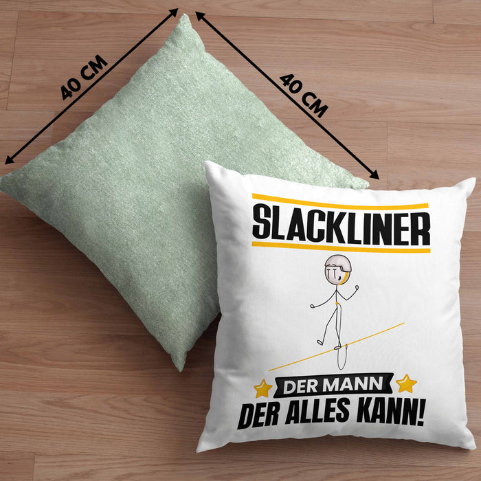 Slackliner Kissen mit Füllung 40x40 Geschenk für Slackliner Der Mann Der Alles Kann Geschenkidee zum Geburtstag (Grau) Grün Trendation