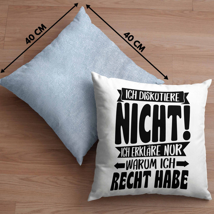 Lustige Kissen mit Füllung 40x40 Besserwisser Mit Spruch Ich Diskutiere Nicht Ich Erkläre Nur Warum Ich Recht Habe Sprüche Geschenkidee Kollege (Grau) Blau Trendation