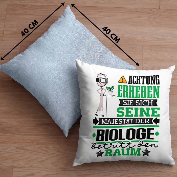 Biologe Geschenk Kissen mit Füllung 40x40 Lustiger Spruch Erheben Sie Sich Der Biologe Betritt den Raum (Grau) Blau Trendation