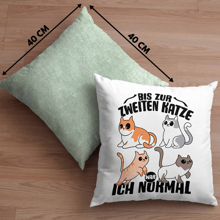 Katzen-Liebhaberin Kissen mit Füllung 40x40 Geschenk Katzenmama Bis Zur 2. Katze War Ich Normal (Grau) Grün Trendation