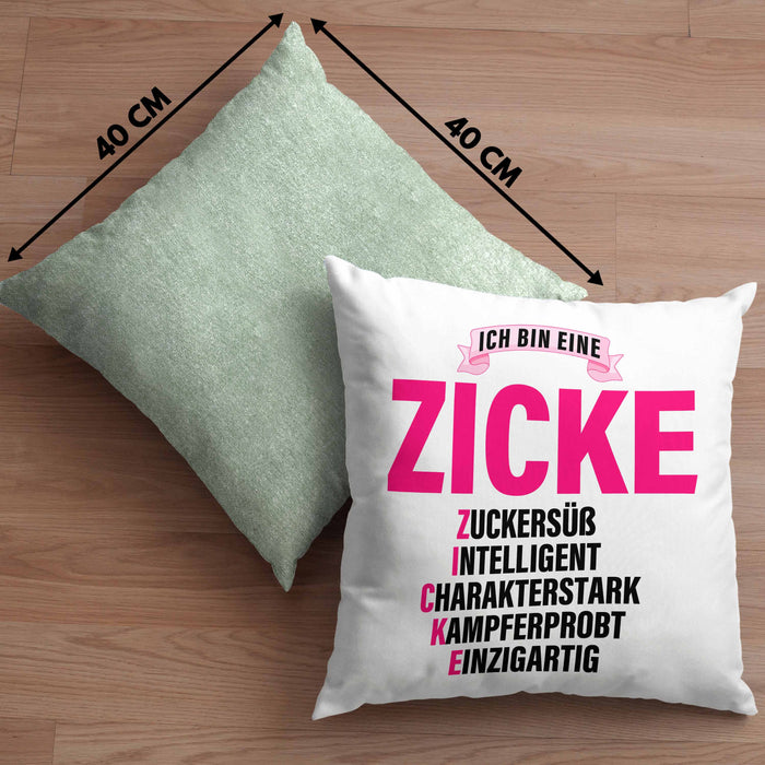 Zicke Kissen mit Füllung 40x40 Geschenk für Frauen Frau Lustig Pink (Grau) Grün Trendation