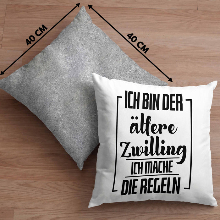 Lustige Kissen mit Füllung 40x40 für ältere Zwillinge Lustiges Geschenk mit Spruch (Grau) Grau Trendation