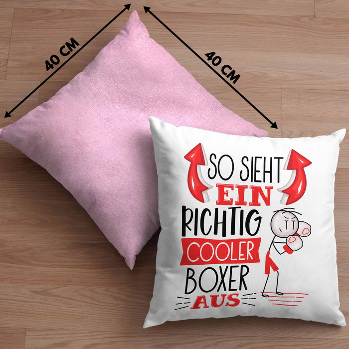 Boxer Kissen mit Füllung 40x40 Geschenk So Sieht Ein Richtig Cooler Boxer Aus Geschenkidee Spruch Lustig (Grau) Rosa Trendation