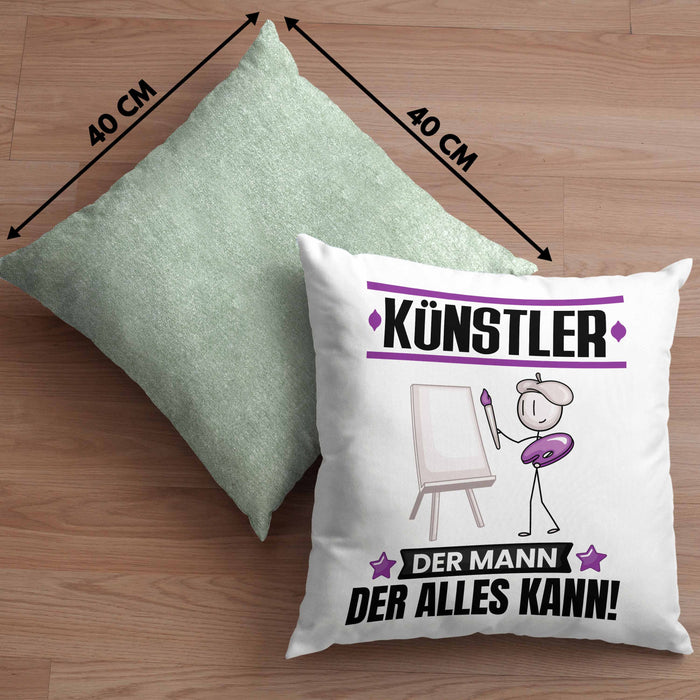 Künstler Kissen mit Füllung 40x40 Geschenk für Künstler Der Mann Der Alles Kann Geschenkidee zum Geburtstag (Grau) Grün Trendation