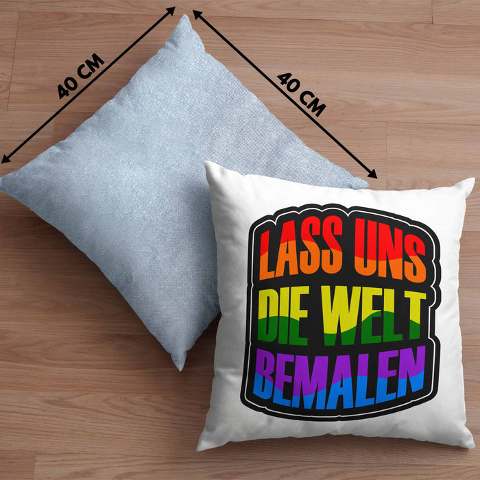Geschenkidee LGBT Kissen mit Füllung 40x40 "Lass uns die Welt Bemalen" Regenbogenfarben (Grau) Blau Trendation