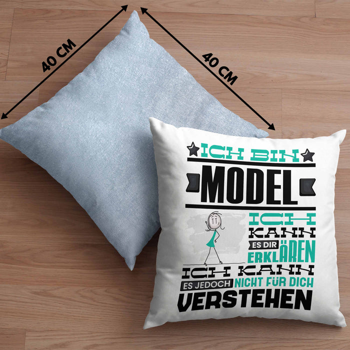 Model Geschenk Kissen mit Füllung 40x40 Geschenkidee für Model Geburtstag Lustiger Spruch Ich Bin Model Ich Kann Es Dir Erklären Aber Nicht Für Dich Verstehen (Grau) Blau Trendation