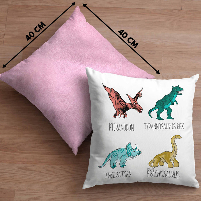 Arten Von Dinosauriern Kissen mit Füllung 40x40 Geschenk Für Jungs Dinos T-Rex Jungen Mädchen Dinos Tyrannosaurus (Grau) Rosa Trendation